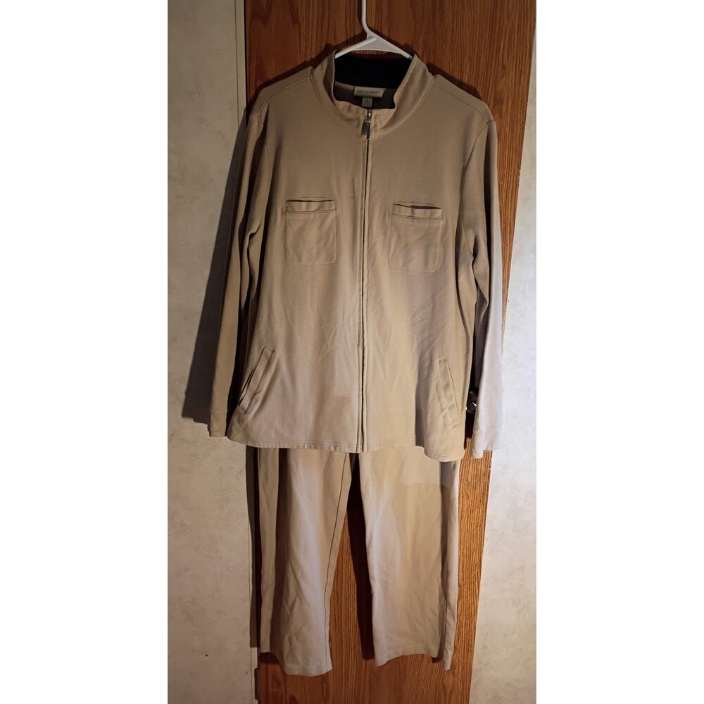 Appleseeds Cotton Lounge Set 2 Pc Zip Top Pants Pockets Comfort Wear L Neutral